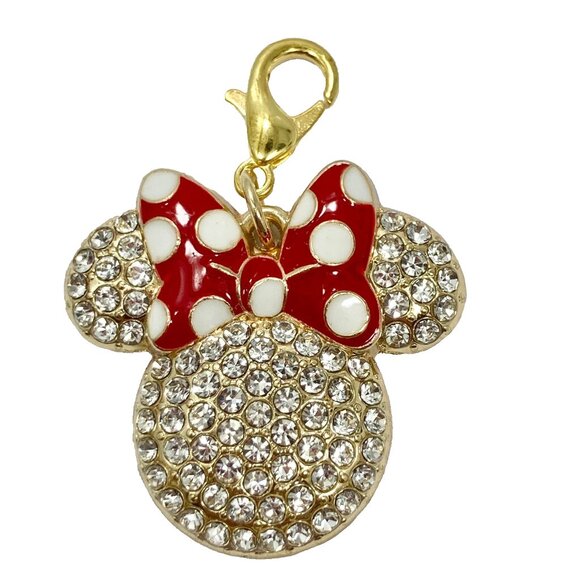 Disney Minnie Mouse Clip On Charm Red Bow Dots Bling Crystals Zipper Pull Purse - Picture 6 of 9